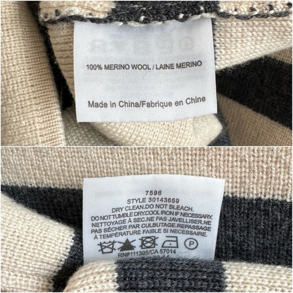🏷️ SOLD • TORY BURCH • Kim Merino Wool Striped Sweater in Birch/Charcoal • Small - Picture 11 of 12